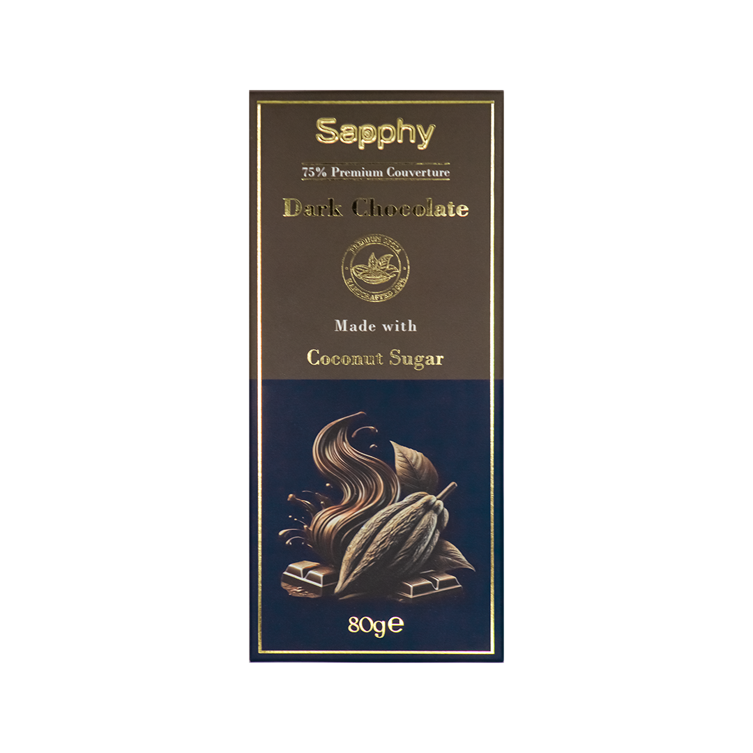 Sapphy Premium 75% Dark Chocolate – 80g | Made with Coconut Sugar