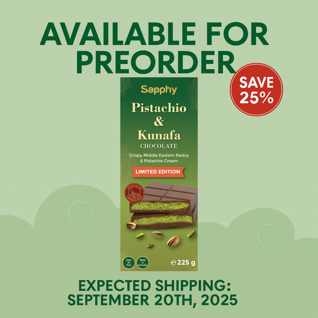 Sapphy Premium Pistachio & Kunafa Chocolate Bar – 225g | Crispy Middle Eastern Pastry with Creamy Pistachio Filling – Dubai Chocolate Limited Edition, Palm Oil Free