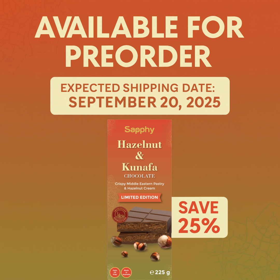 Sapphy Premium Hazelnut & Kunafa Chocolate Bar – 225g | Crispy Middle Eastern Pastry & Creamy Hazelnut Filling – Dubai Chocolate Limited Edition, Palm Oil Free